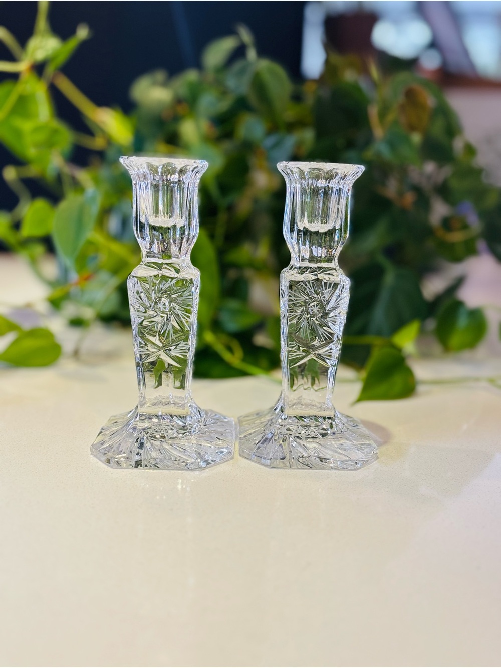 Vtg Cut Glass Crystal Candlesticks – Pair, Elegant Table Decor